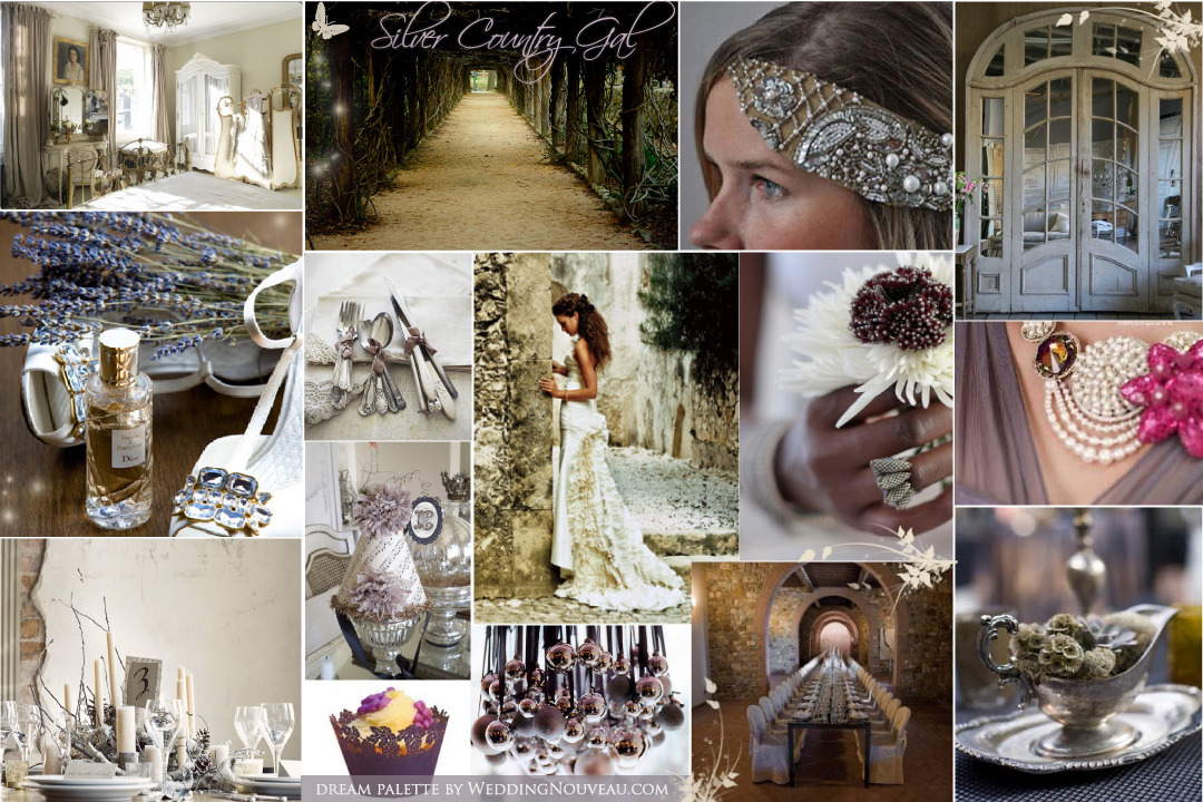 Countryside vintage and silver wedding inspiration board from wedding 