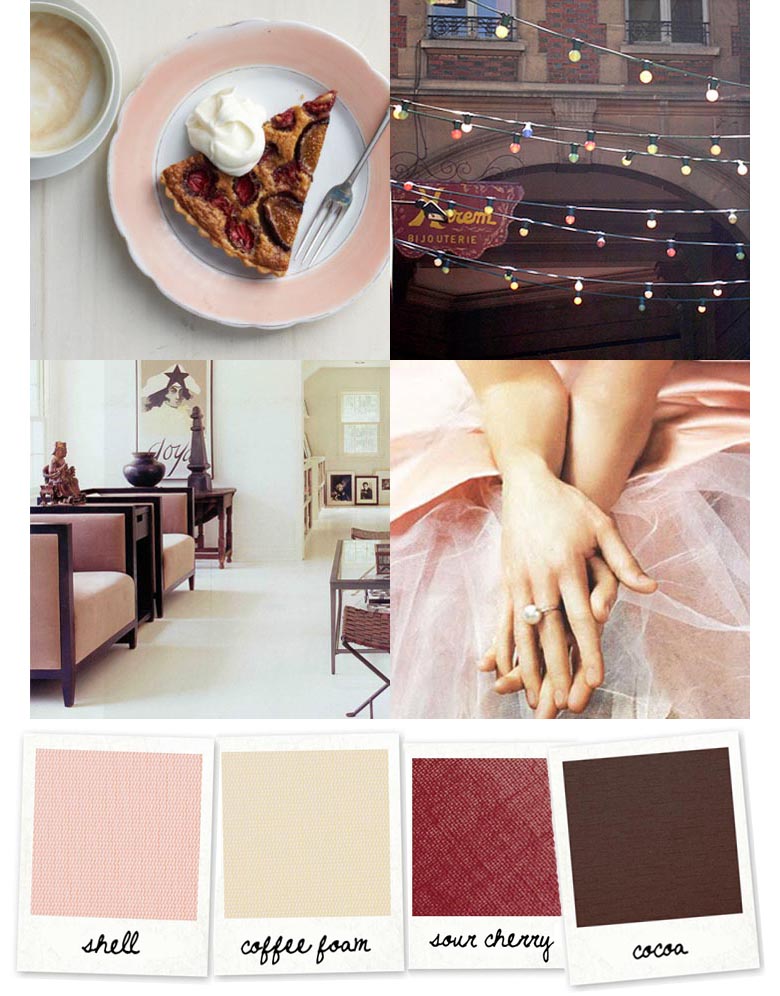 I love these simple and serene colors of sour cherry cocoa shell and 